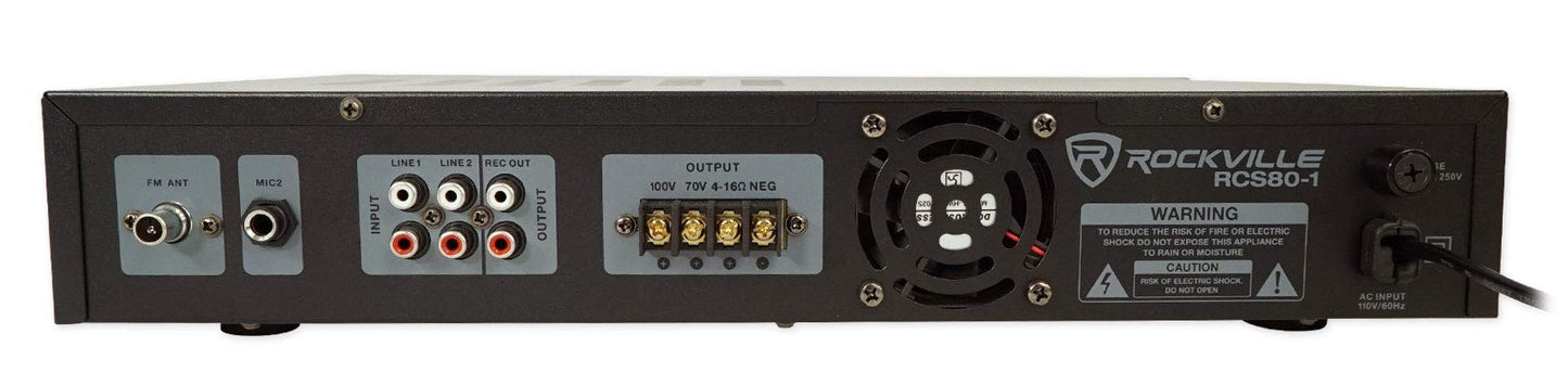 Rockville RCS80-1 60 Watt 70V/100V Commercial Amplifier/Bluetooth 5.0 Receiver, Supports 4/8/16 Ohm Speakers, USB/SD/FM/RCA/Mic, for Restaurants