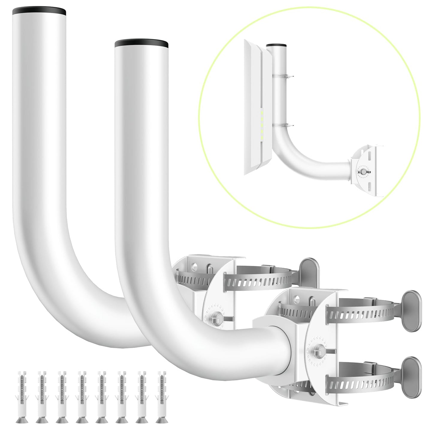 KORYCE Universal Wireless Bridge Bracket Mount, 2-Pack J Pole Mounts, 180 Adjustable Wall-Mounted Mount for Outside Antenna Starlink, Outdoor Bracket