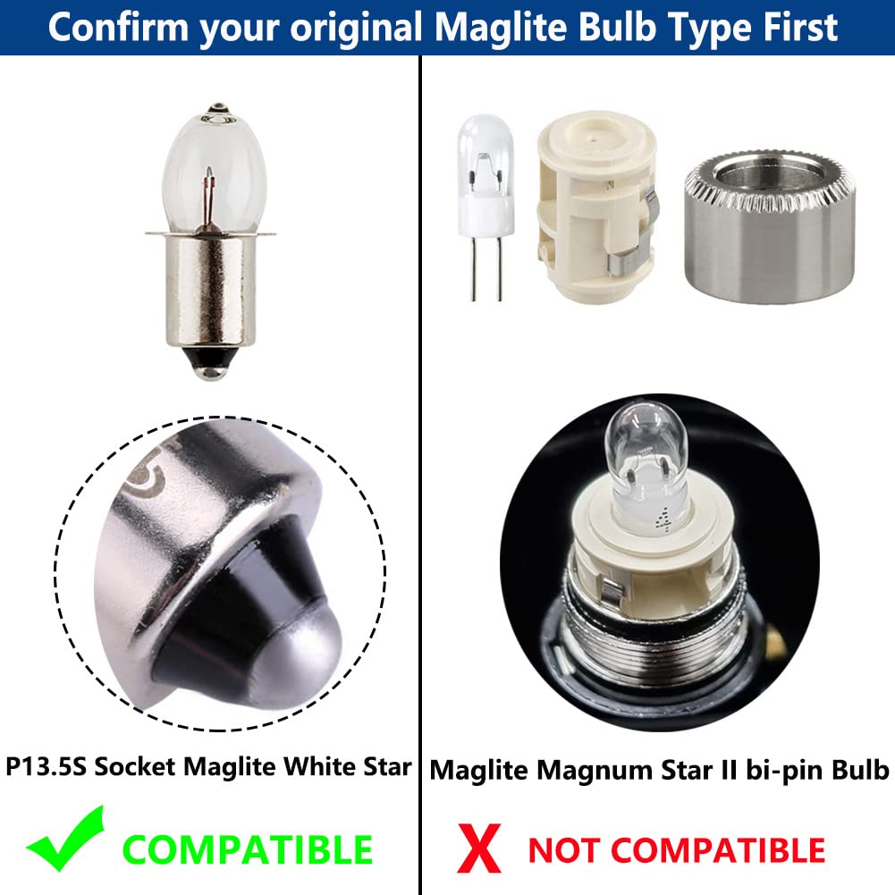 LudoPam Upgrade LED Bulb White 3W DC 4-12V LED Flashlight Bulb Replacement Part Compatible for MagLite Flashlights Torch 3-6 Cell C&D