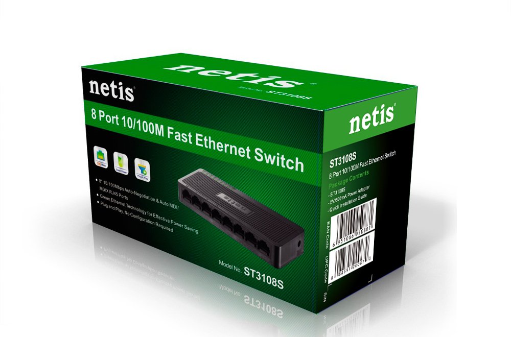 Netis 8 Port 10/100Mbps Fast Ethernet Switch | Desktop Ethernet Splitter, Hub, Plug and Play, Traffic Optimization Auto-Negotiation RJ45 Ports