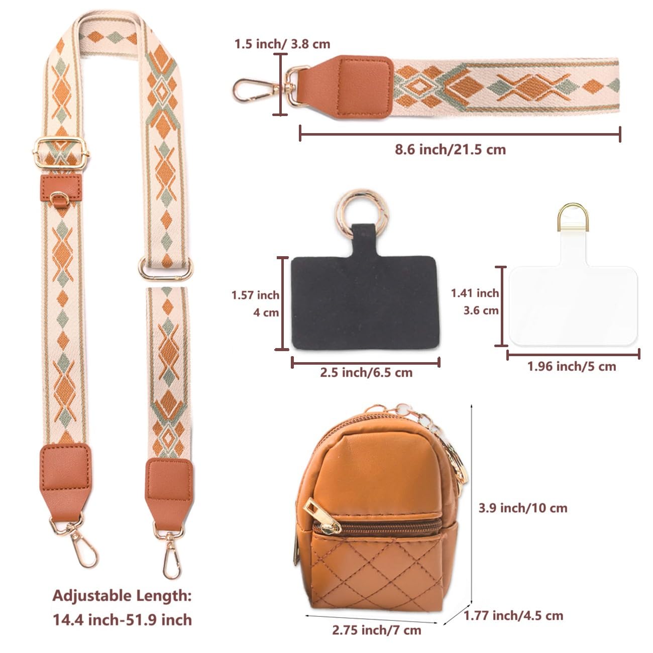 LAMOOER Phone Strap Crossbody Wrist Strap, Clip and Go Strap for Phone with Wallet, Multifunction Cell Phone Lanyards (Brown)