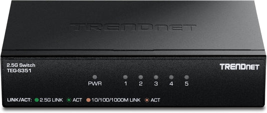 TRENDnet 5-Port 2.5Gb Switch, TEG-S351, 5 x 2.5G RJ45 Ports, 25Gbps Switching Capacity, NDAA + TAA Compliant, Ethernet Splitter, for Game Console
