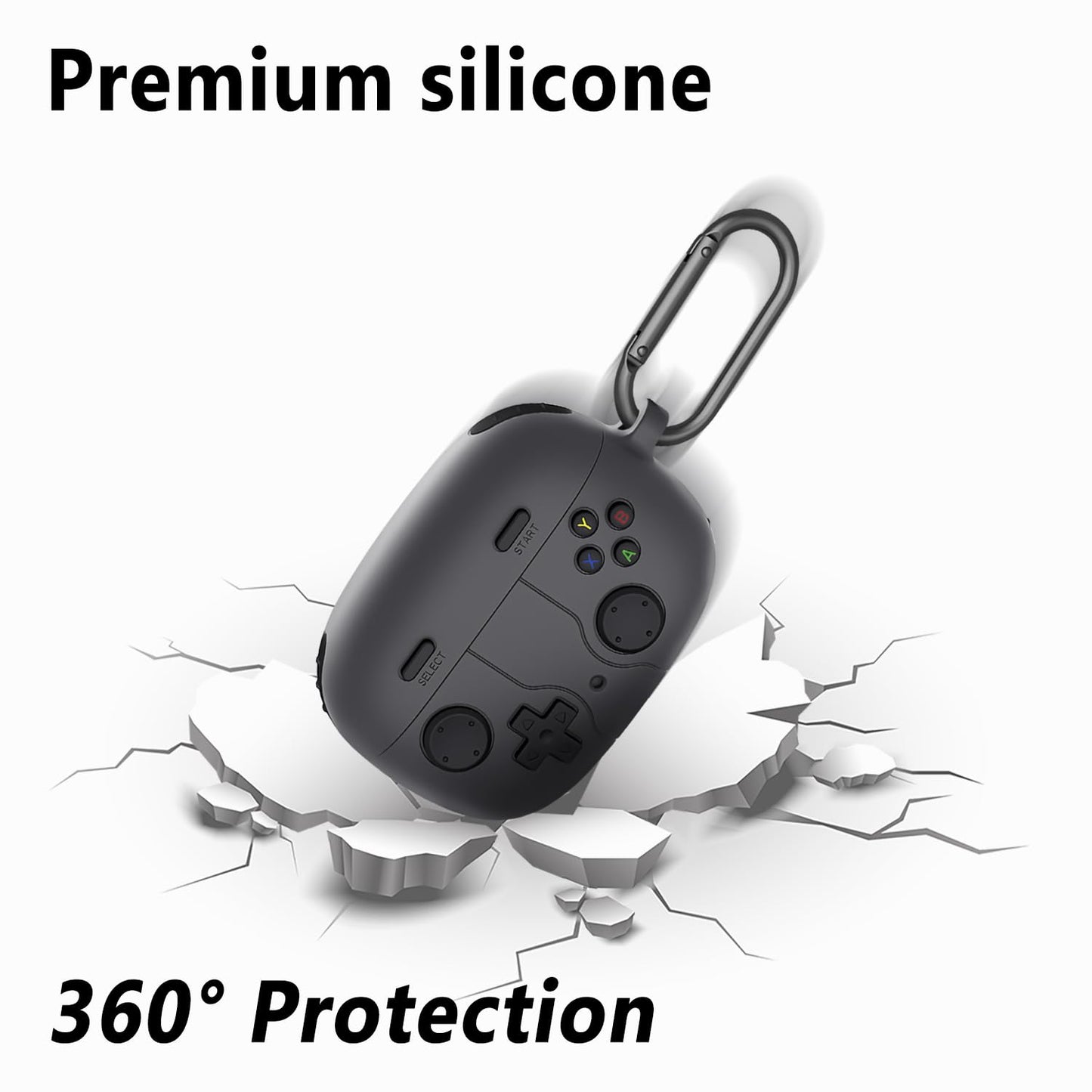 Geiomoo Silicone Case for JBL Vibe Beam 2, JBL Vibe Beam, JBL Vibe 200TWS, Funny Cartoon Game Design Protective Cover with Carabiner (Dark Gray)