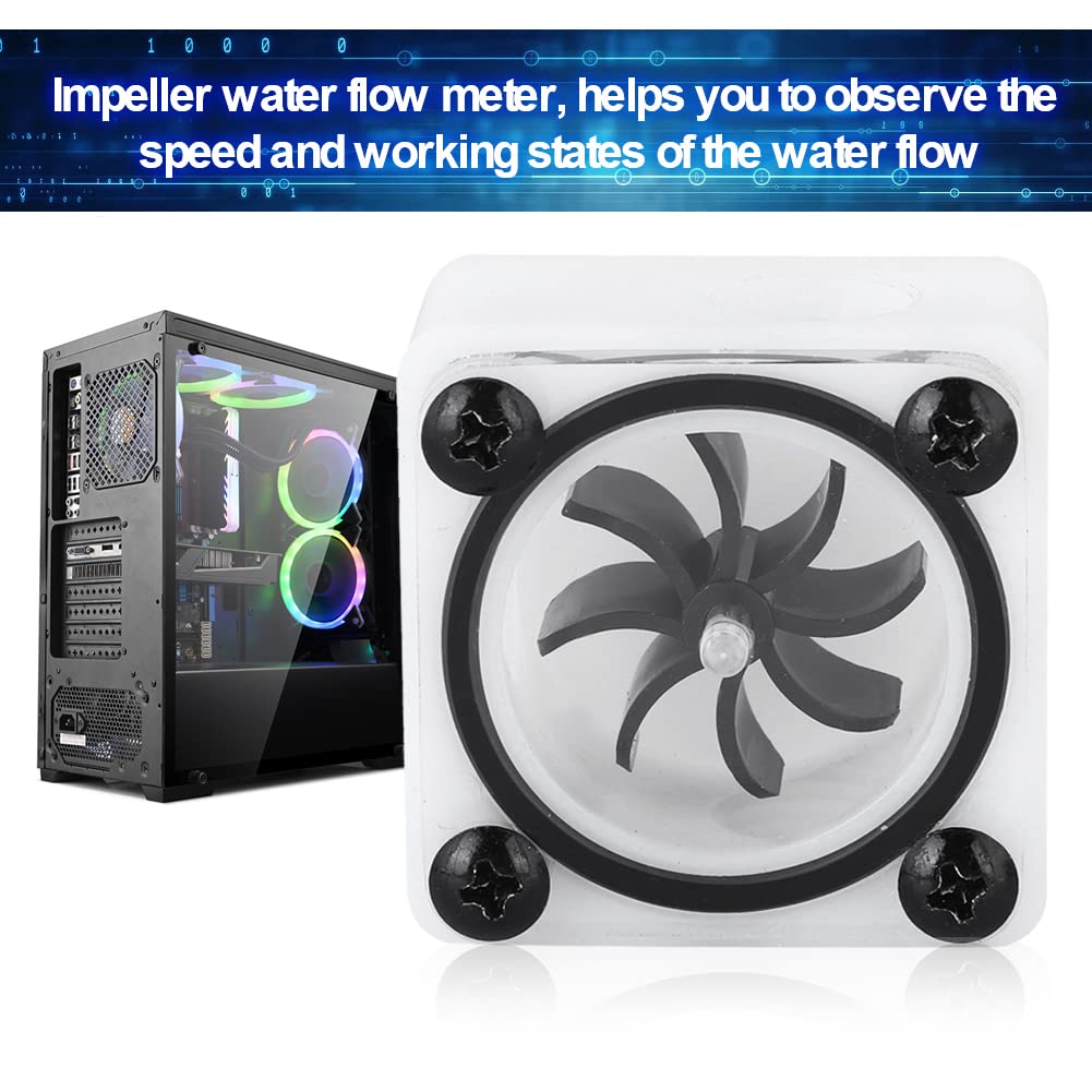 G1/4 Thread Revolving Speed Water Cooling POM Acrylic Material Impeller Water Meter Indicator with Silicone Sealing Ring, for PC Water Cooling