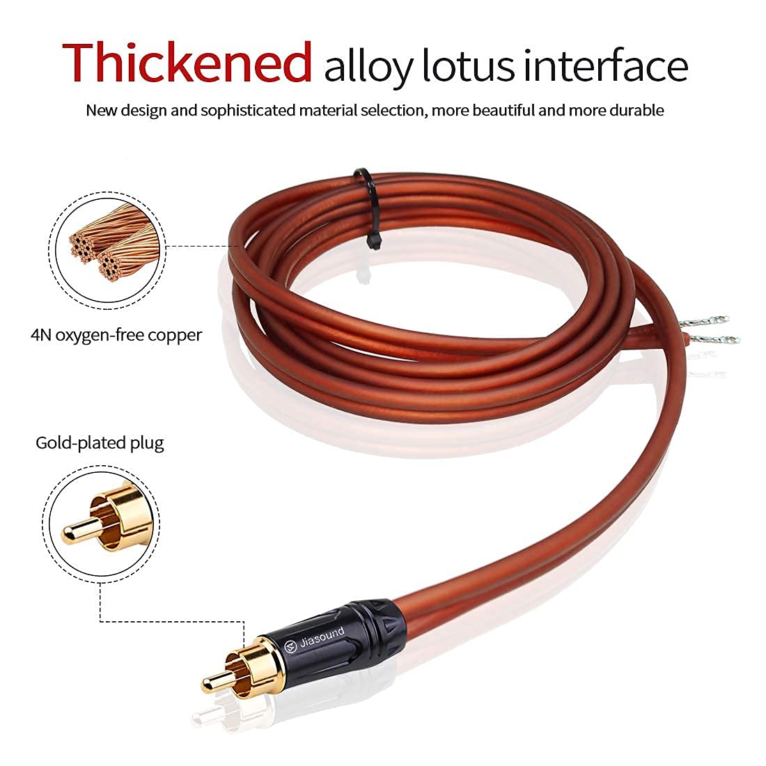 Yuchenfeng Gold-Plated RCA to Bare Wire Speaker Cable - 14AWG OFC Copper Audio Cable for Subwoofers, Amps & Home Theater, Dual PVC Shielded