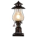 Dusk to Dawn Post Lights Outdoor Photocell Sensor Rustic Pole Mount Lanterns with Pier Mount Adapter Oil Rubbed Brown with Crackle Glass Waterproof