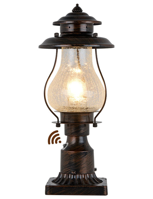 Dusk to Dawn Post Lights Outdoor Photocell Sensor Rustic Pole Mount Lanterns with Pier Mount Adapter Oil Rubbed Brown with Crackle Glass Waterproof