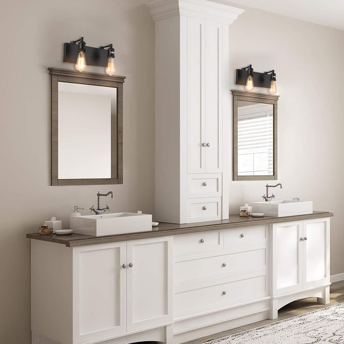PUUPA 2 Lights Bathroom Vanity Light, Modern Industrial Black Wall Sconce with Adjustable Sockets for Bedroom Living Room Hallway Kitchen