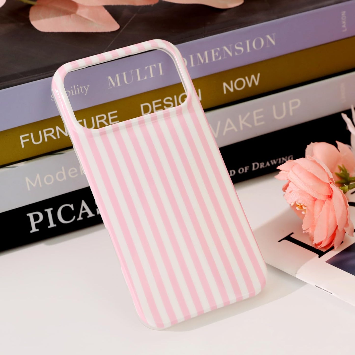 MYY for iPhone 17 Pro Max Case [with 2X Screen Protector],Cute Striped Phone Case Soft TPU Slim Shockproof Phone Cover for Women Girls (Pink)