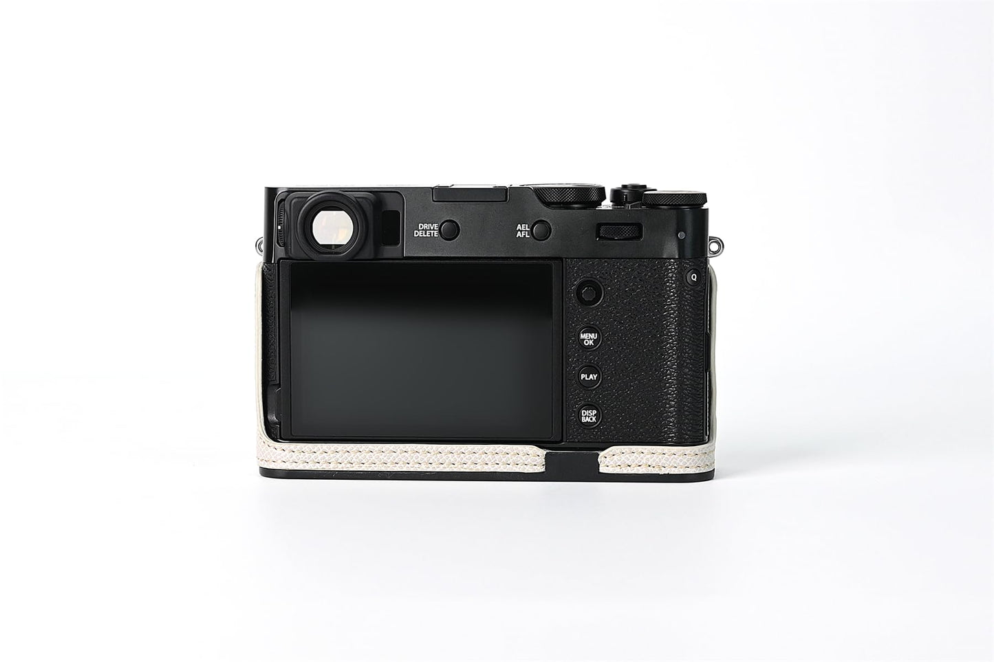 X100V Case, BMAOLLONGB Handmade PU Carbon Fibre Leather Half Camera Case Bag Cover Bottom Opening Version for Fujifilm X100V with Hand Strap (White)