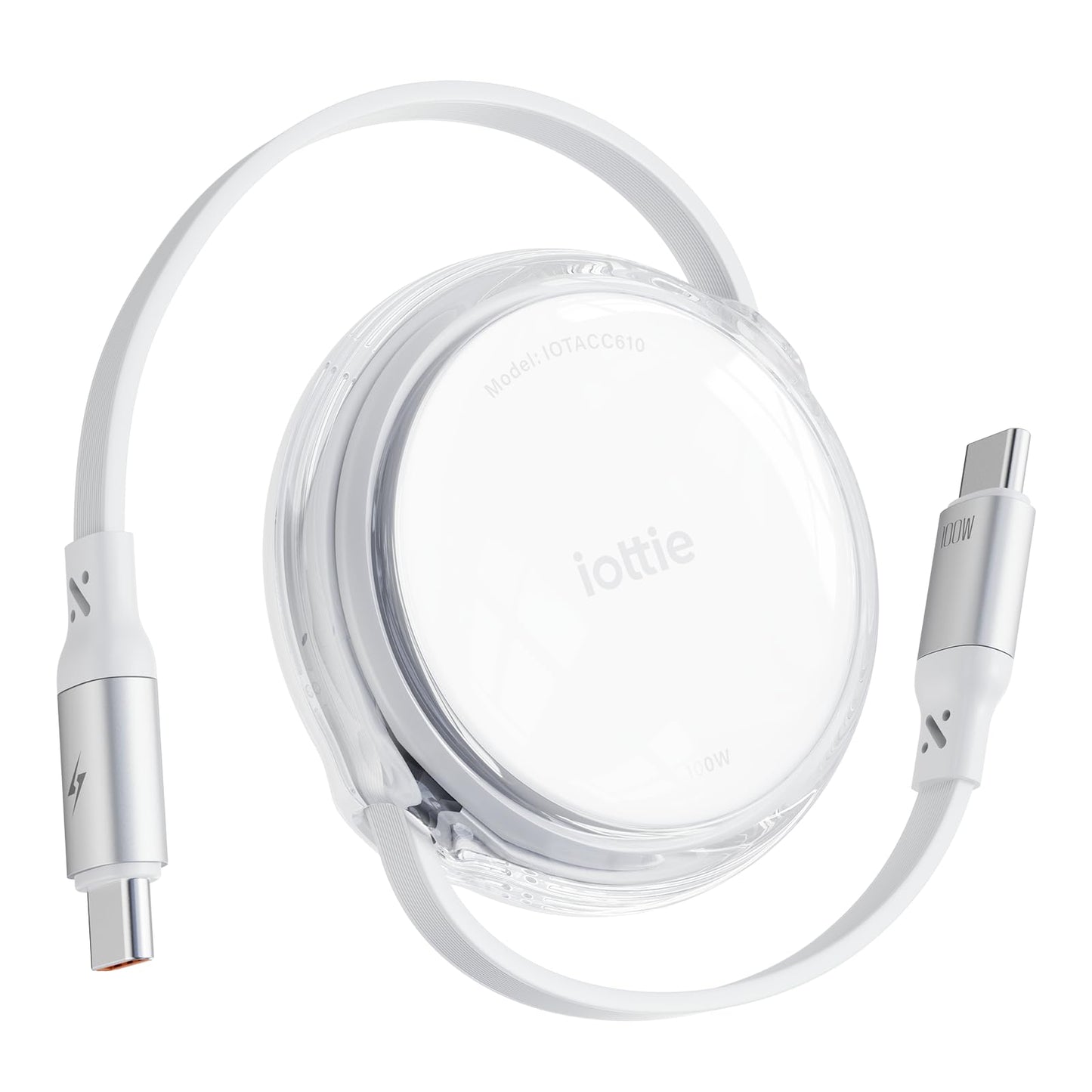 iOttie Basix 100W Retractable USB-C Cable, Fast Charging USB C-to-C Cable with 4 Adjustable Cable Lengths, USB C Cable for iPhone 16, 15 (Pro, Plus