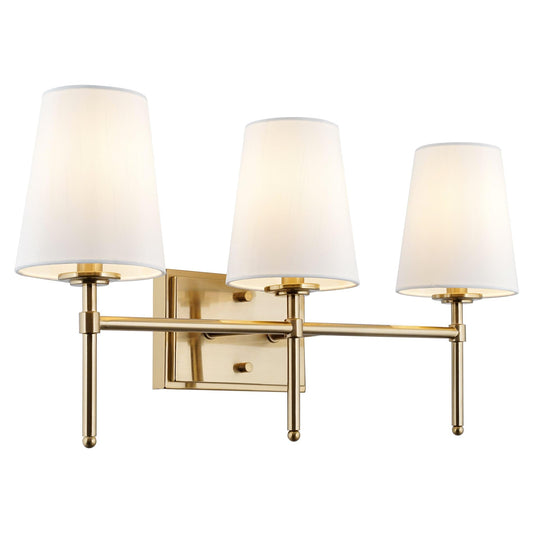 Kira Home Torche 23" 3-Light Modern Gold Bathroom Vanity Light, Gold Wall Sconce with White Fabric Cone Shades, Cool Brass Finish