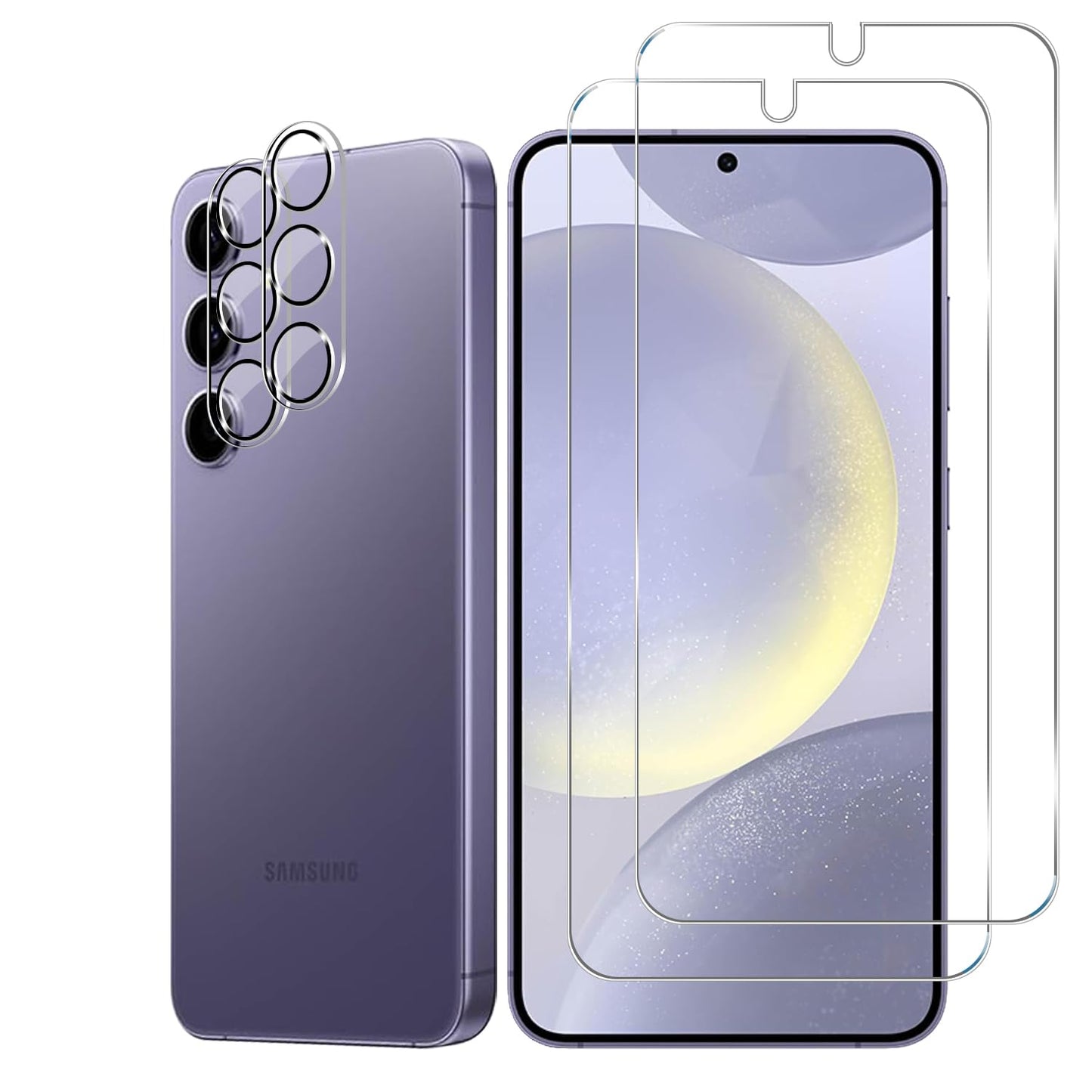 BIGFACE Galaxy S24 Tempered Glass Screen Protector + Camera Lens Protector [ 2 + 2 Pack ][Case Friendly] [Anti-Scratch] [Ultrasonic Fingerprint