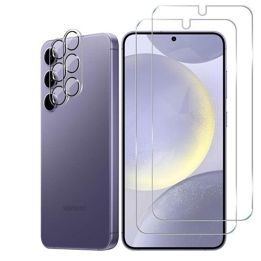BIGFACE Galaxy S24 Tempered Glass Screen Protector + Camera Lens Protector [ 2 + 2 Pack ][Case Friendly] [Anti-Scratch] [Ultrasonic Fingerprint