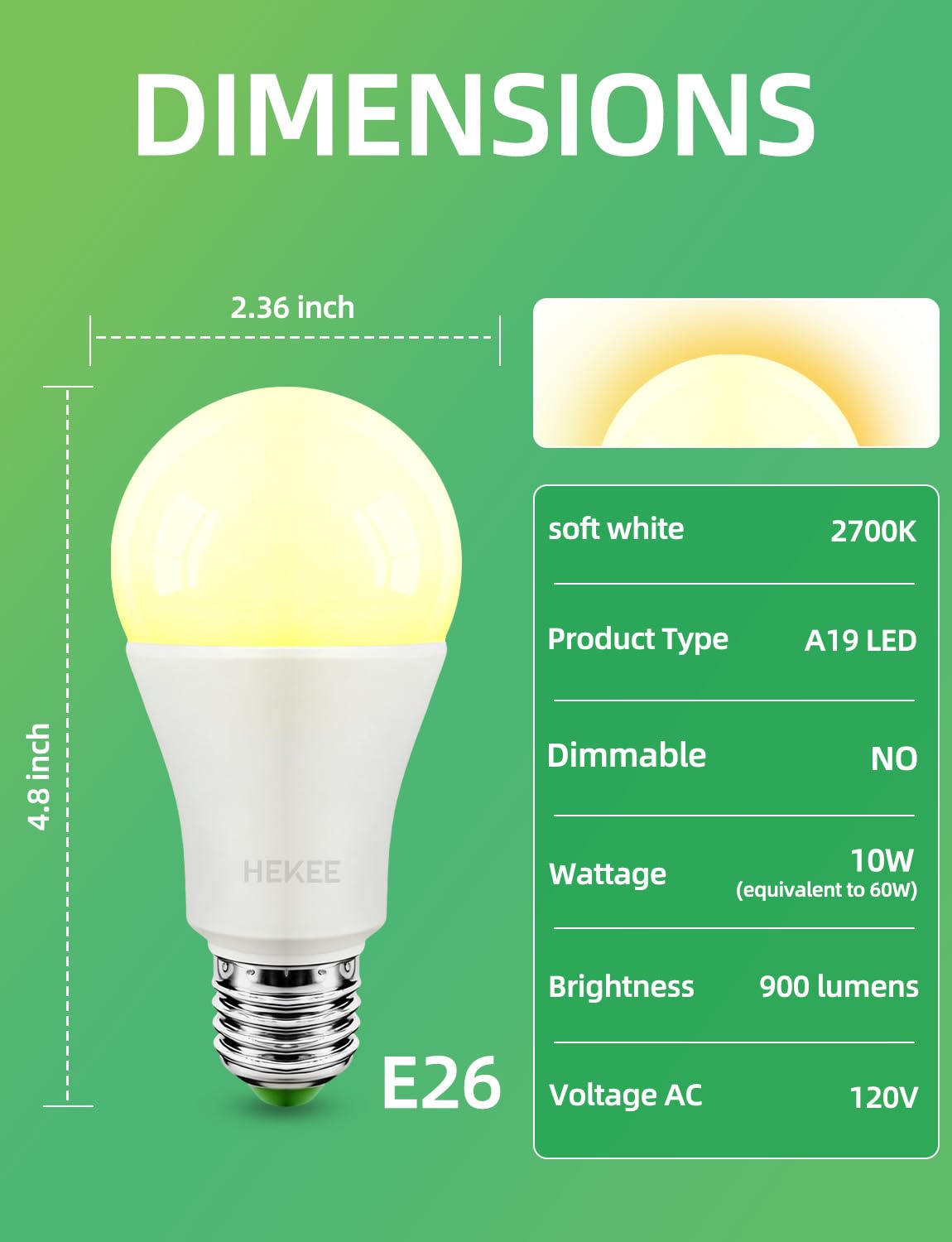 HEKEE Dusk to Dawn Sensor Light Bulbs LED A19 900 Lumens, Outdoor Porch Lights, 60 Watt Equivalent, Warm White 2700K Soft White Security Bulb(Auto