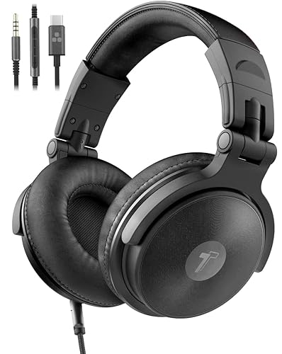 ENCASED USB-C Over Ear Headphones Wired (V200 Pro) Closed Back Studio DJ Monitor Earphones, USB Type-C Connector with Mic, Volume Remote (50mm…