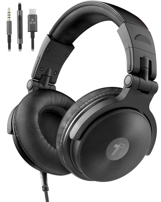 ENCASED USB-C Over Ear Headphones Wired (V200 Pro) Closed Back Studio DJ Monitor Earphones, USB Type-C Connector with Mic, Volume Remote (50mm…
