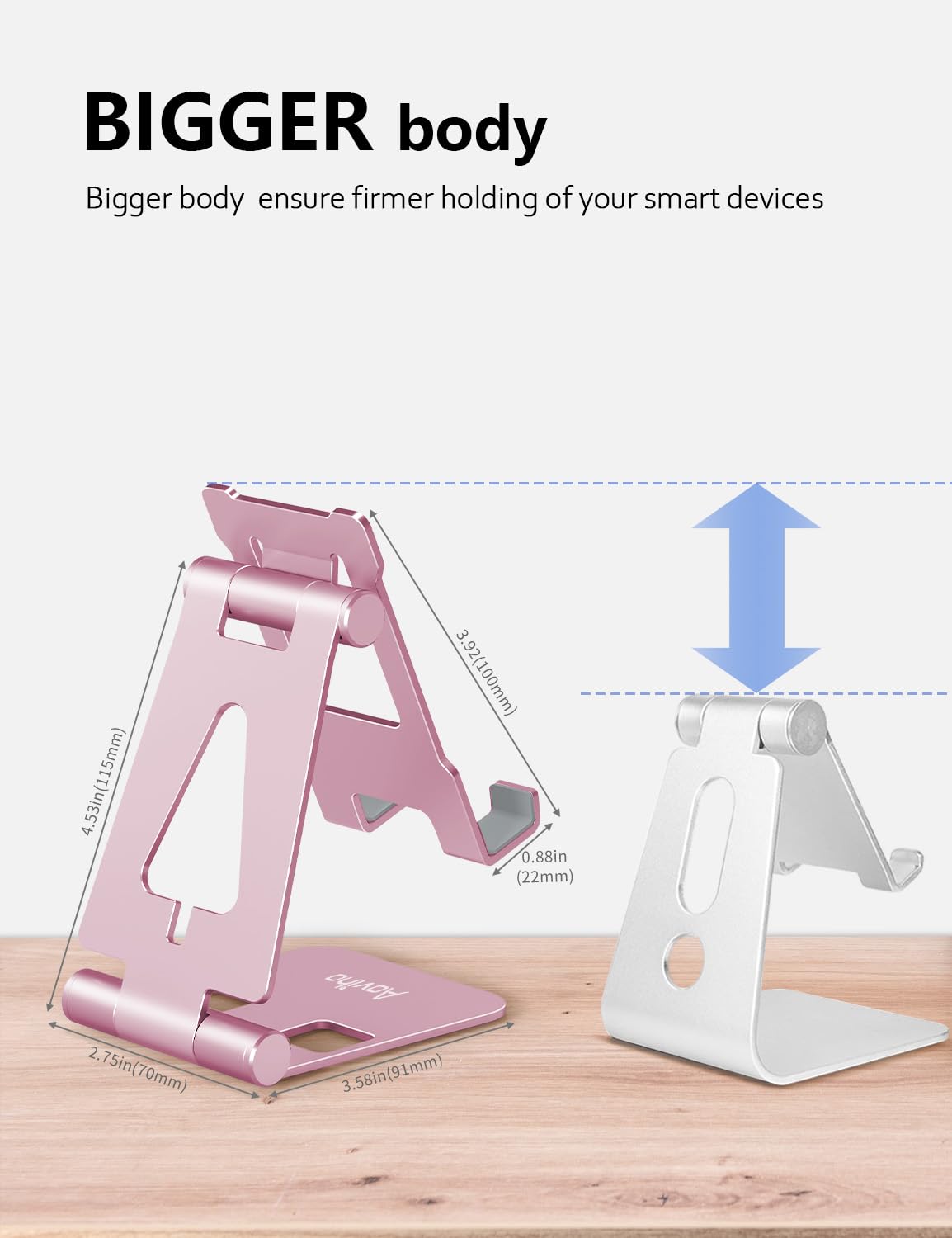 Aoviho Foldable Cell Phone Stand for Desk, Adjustable Phone Holder for Office, Video Calls and Streaming, Portable Desktop Phone Dock Compatible