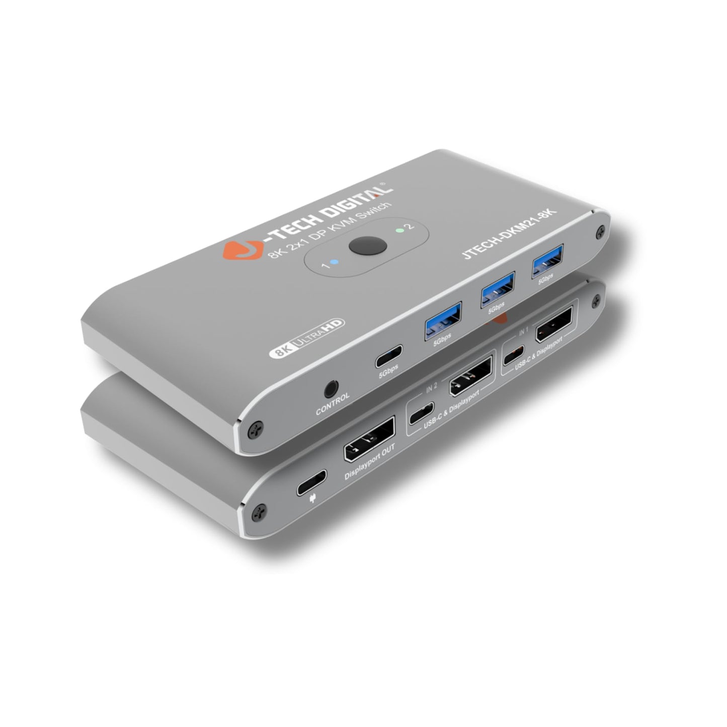 J-Tech Digital 8K DisplayPort 1.4 KVM Switch 2 Computers 1 Monitor, 8K@60Hz / 4K@240Hz Dual PC DP KVM Switcher with 4 USB 3.0 Ports (3 USB-A + 1