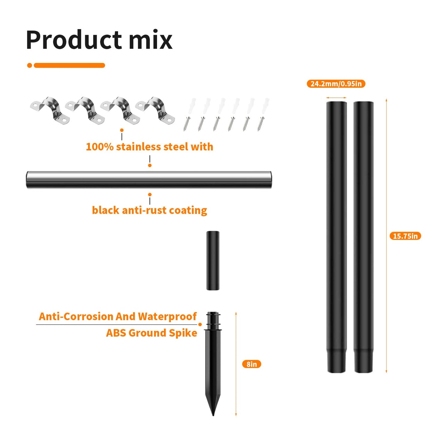 NBZlHOR 14 Pcs Steel Pole Extension Kit with Stakes & Connectors - 47" Height Adjustable - Compatible with Outdoor Landscape Lighting