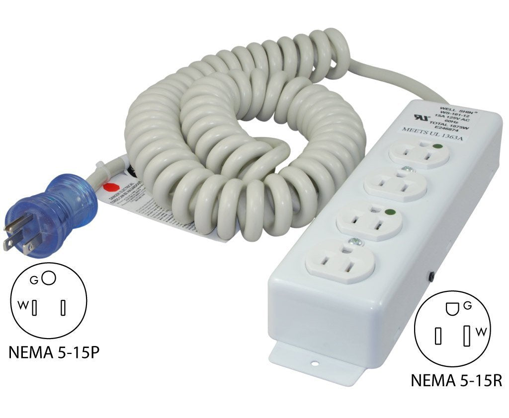 Conntek 55220-CC Up to 12-Feet 14/3 Hospital Grade Coiled Cord with Medical 4 Outlets Power Strip for Model UL1363A