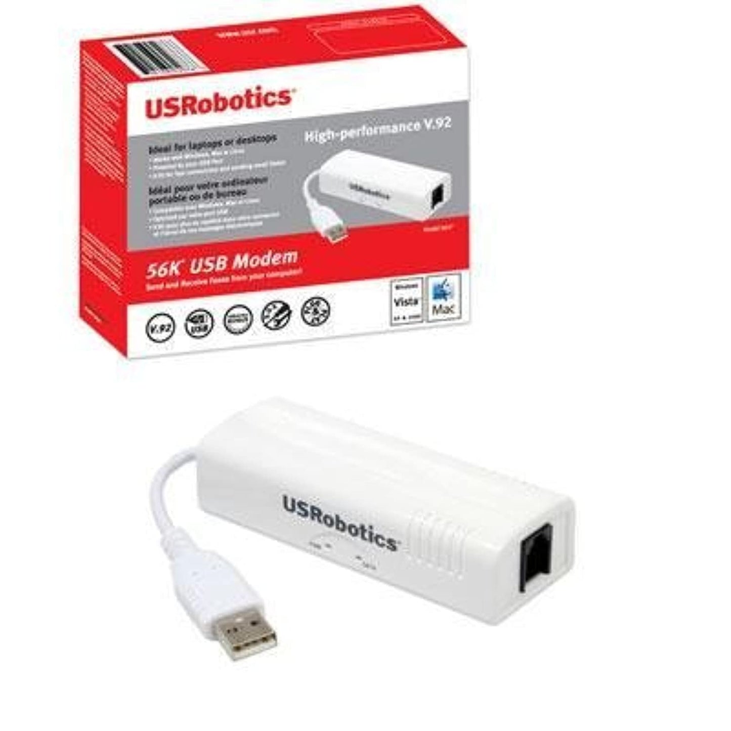 U.S. Robotics USR5637 56K USB Controller Dial-Up External Fax Modem with Voice