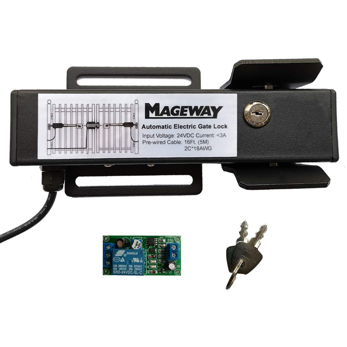 Mageway 24VDC Heavy Duty Automatic Electric Gate Lock for Swing Gate Opener Gate Operator Automatic Gate Openers, Fail Secure Waterproof Solenoid