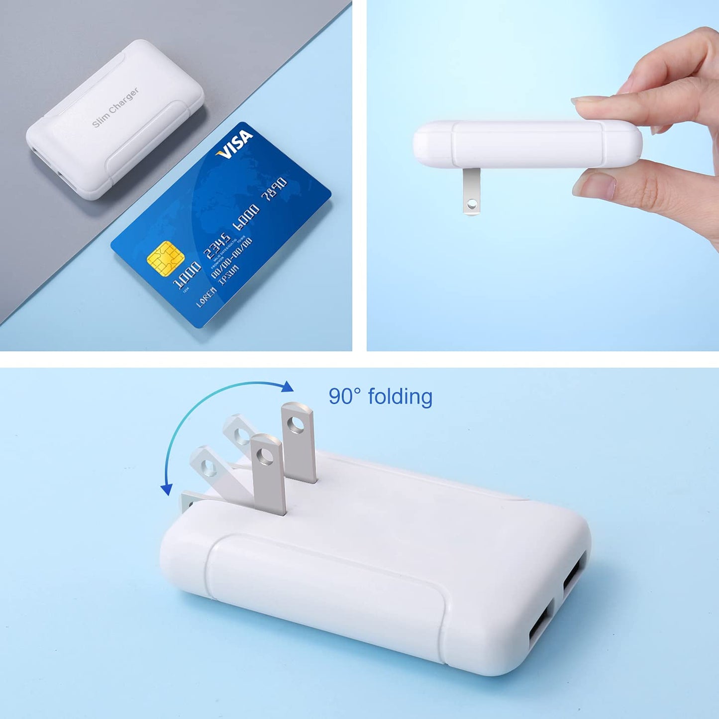 USB Charger Plug, Excgood Ultra Compact USB Wall Charger Foldable Wall Plug Compatible with Home Camera, iPhone 16 15 14 13 Pro Max/12/11/Xr/Xs/X