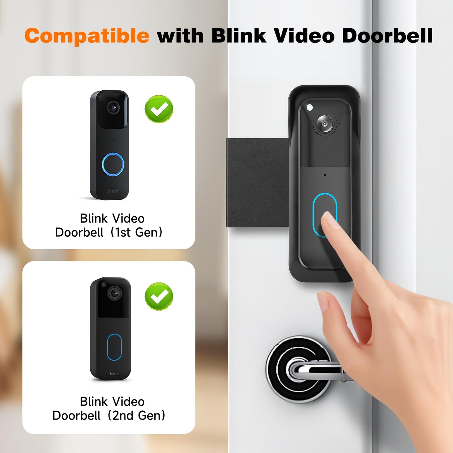 Blink Doorbell Mount, Anti-theft Metal Doorbell Camera Mount No Drilling with Rain Cover for Blink Video Doorbell 1st & 2nd Gen, No Block Sensor
