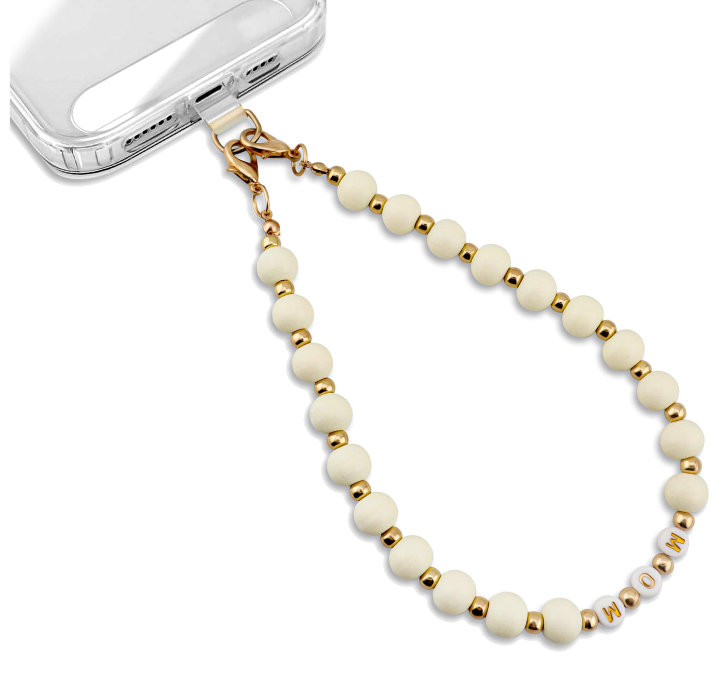 MyfavoriteK MOM Phone Charm With Wood Beads Detachable Anti Theft Strap Hands-Free iPhone Wrist Strap for Women Phone Chain Wristlet - Fits Apple