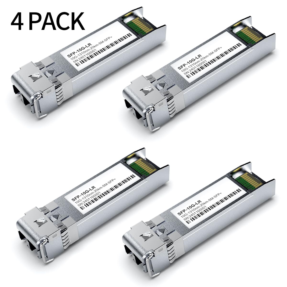 4Pack SFP+ 10GBase-LR LC Module, SingleMode 1310nm, SMF Dual LC Fiber Optic Transceiver for Cisco SFP-10G-LR, Ubiquiti UniFi UF-SM-10G, Meraki
