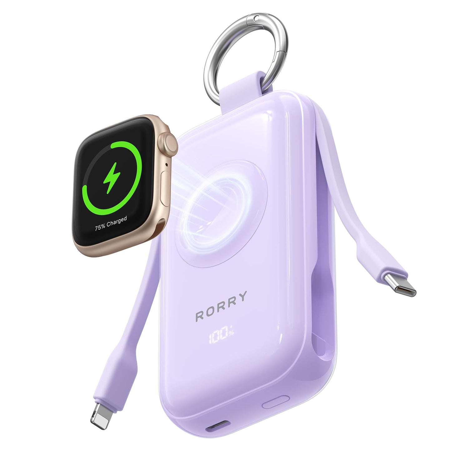 RORRY CharmGo Portable Charger 45W Fast Charging, 10000mAh Keychain Power Bank with Built-in Cables, Battery Pack for iPhone 17/16/15/14/13/12/11