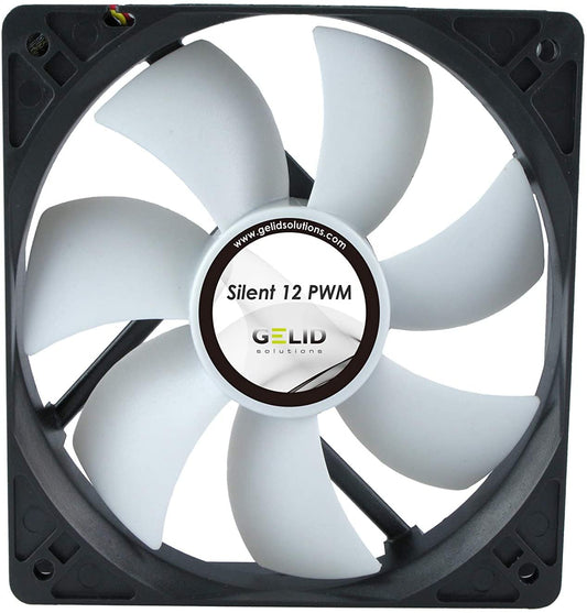 Gelid Solutions Silent 12 PWM | 120mm PWM Computer Fan | 4 Pin Molex | 120x120x25mm | 1500RPM | Hydro Bearing | FN-PX12-15 | Color Black