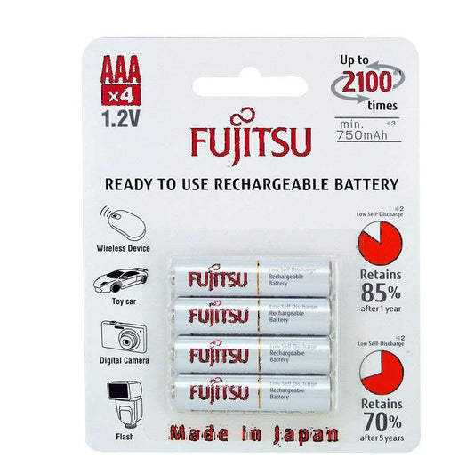 4 Fujitsu HR4UTC AAA Ready-to-use 2,100 Times Rechargeable Batteries NiMH 1.2V 800mAh (Min. 750mAh) Made in Japan