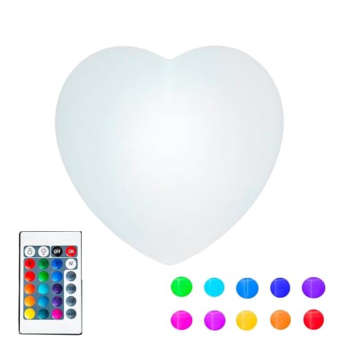 Novelty Lights 12 Inch RGB Heart Rechargeable Night Light, Waterproof Mood Lighting with Remote Control, Color-Changing Glow Heart for Indoor/Outdoor