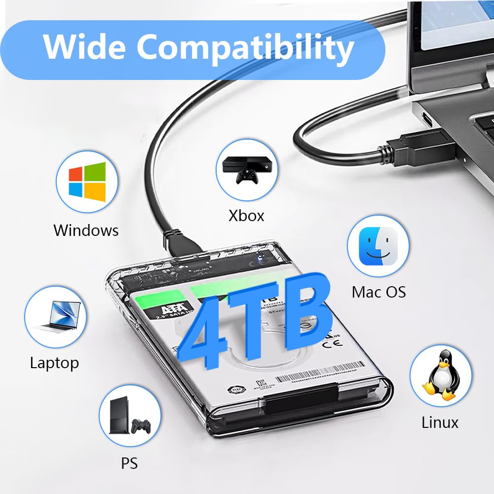 Garrulax External Hard Drive Enclosure , SATA to USB 3.0 2.5 inch SSD HDD 7mm 9.5mm Clear Hard Drive Case Supports UASP SATA (Clear)