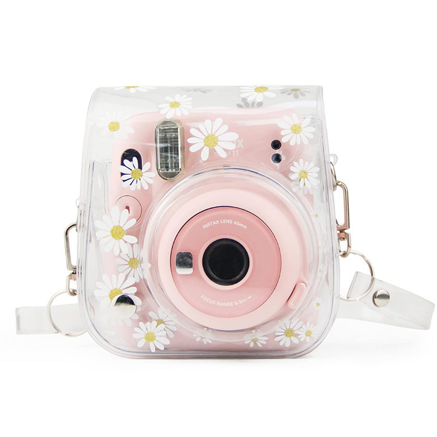 Yitengteng Camera Case for Fujifilm Instax Mini 11/9/8 Camera,adjustable PVC Camera Protective Cover Daisy Transparent Sling Shell Bag with Shoulder