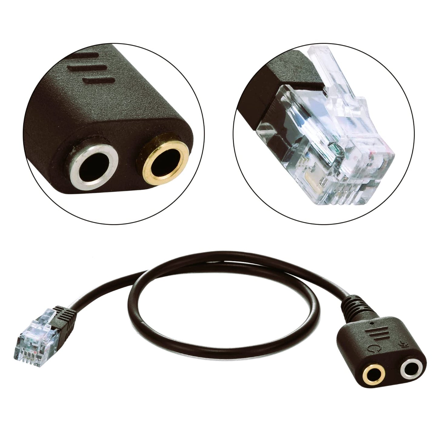Earsinger RJ9 Male to 3.5mm Female Plug Headset Jack Phone Adapter Cable PC Dual 3.5mm Headset to RJ9/RJ10/RJ22 Phone Adapter