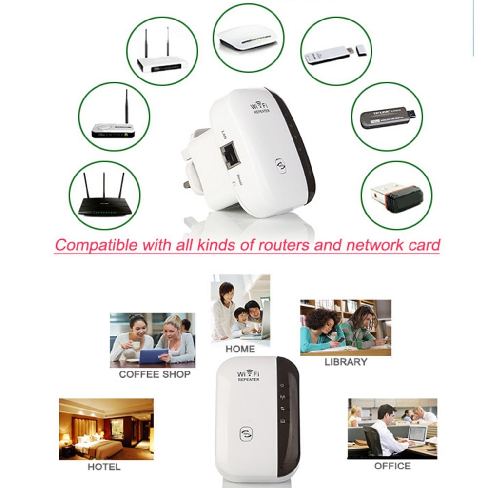 TFBS WiFi Repeater, 300Mbps Wireless Range Extender, AP Signal Repeater, 802.11 N/B/G, Mini Portable, 360 Degree WiFi Coverage, Compatible with Alexa