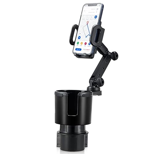 This Hill Car Cup Holder Expander 2-in-1 with Adjustable Base & 360° Rotating Phone Mount, Compatible with iPhone 17 Pro Max and Smartphones up