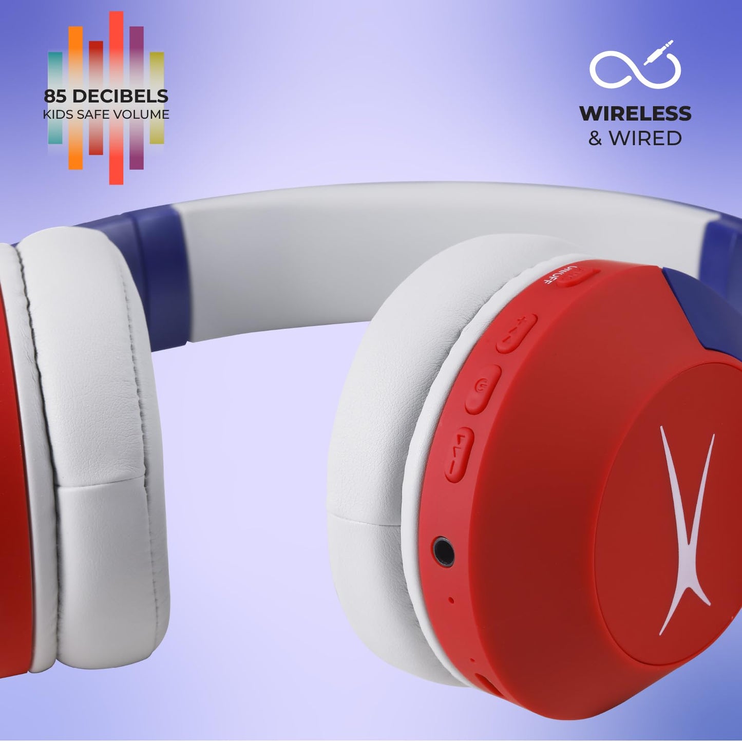 Altec Lansing Kid Safe Noise Cancelling Wireless Headphones 15H Battery, 85dB Volume Limit, Foldable Design Powerful Sound, Active Noise Cancellation