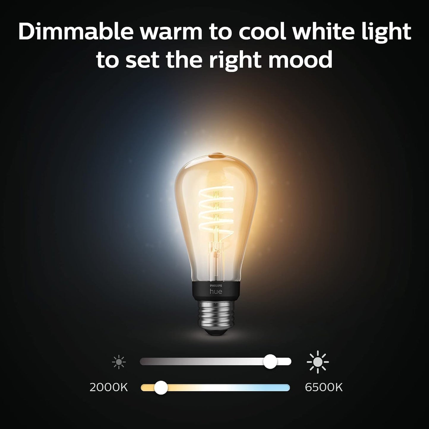 Philips Hue 7W ST19 White Ambiance LED Smart Vintage Edison Filament Bulb, Warm - Pack of 1 - E26 - Control with App - Compatible with Alexa, Google