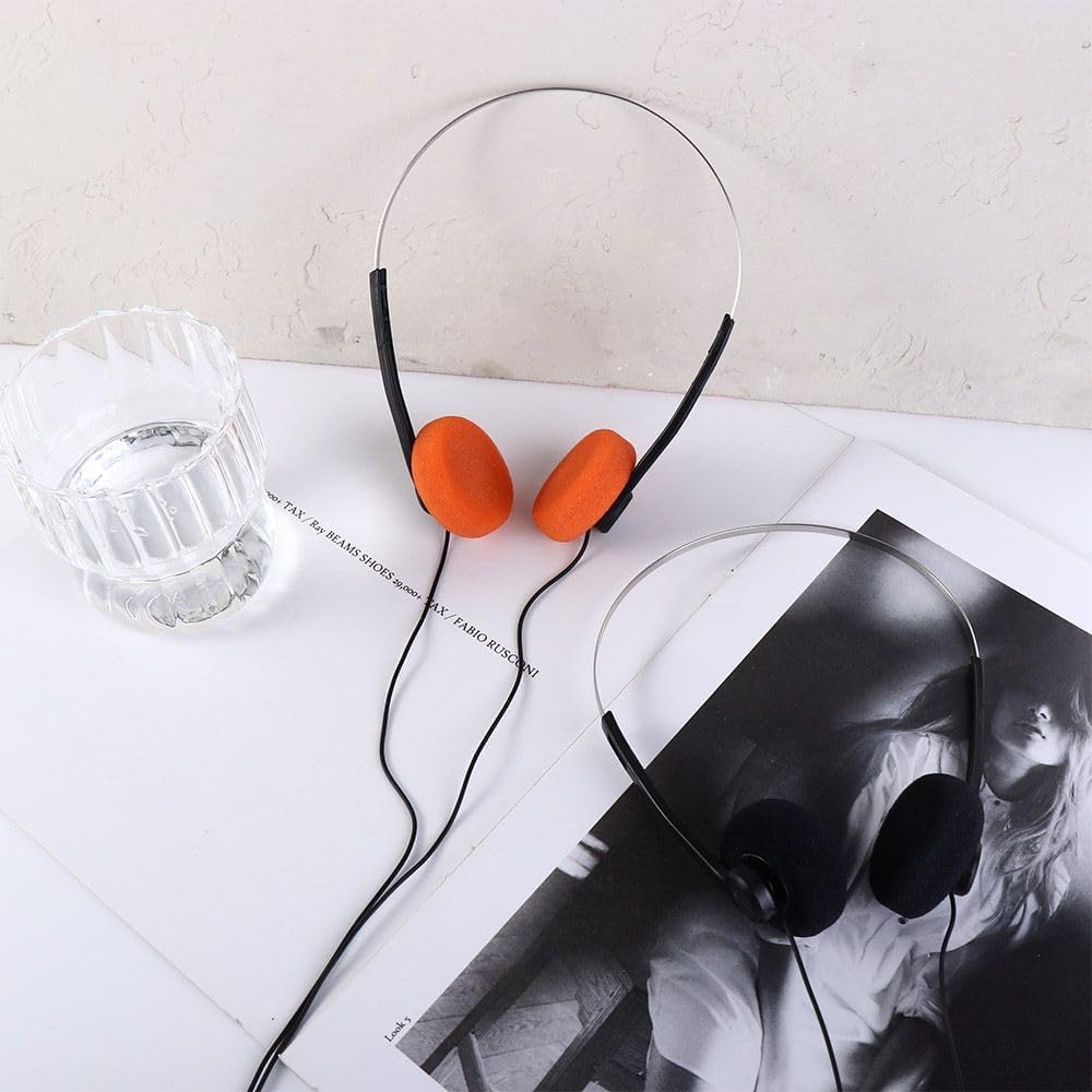 Weicoca Orange Retro On Ear Headphones, Lightweight Portable Headphone with Adjustable Headband, Wired Stereo Headphones, Cute Headphone Trvel