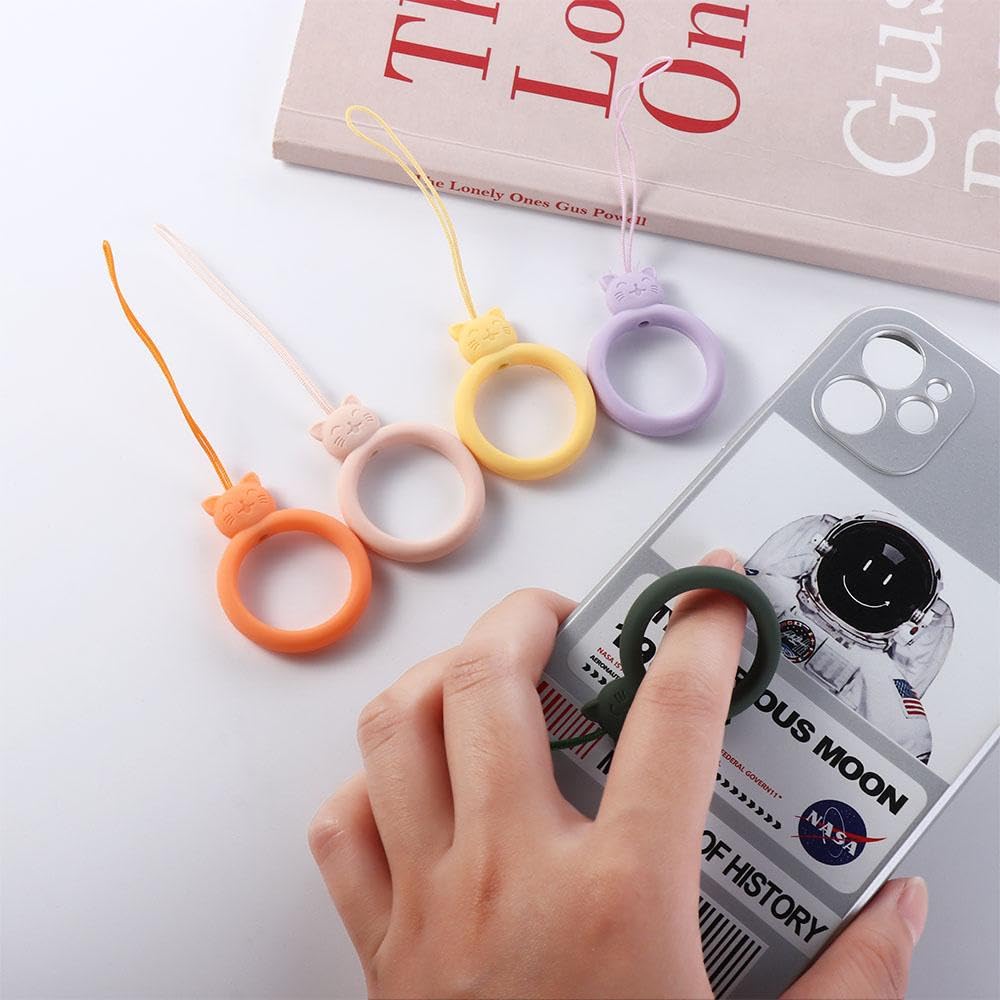 Kopida 11 Pcs Silicone Lanyard Finger Strap, Multicolor Mobile Phone Pendant Finger Ring, Creative Cartoon Cat Lanyard Hanging Rope for U Disk, Mobile