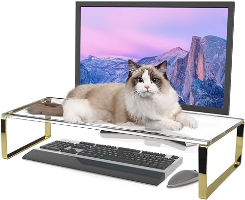 Keyboard Cat Protector - 20" Large Monitor Stand 2 in 1 Clear Acrylic Keyboard Cover Long Acrylic Monitor Stand Keyboard Protective Cover for Desk 108
