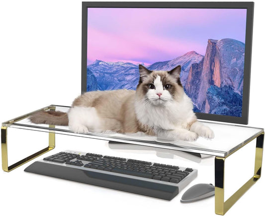 Keyboard Cat Protector - 20" Large Monitor Stand 2 in 1 Clear Acrylic Keyboard Cover Long Acrylic Monitor Stand Keyboard Protective Cover for Desk 108
