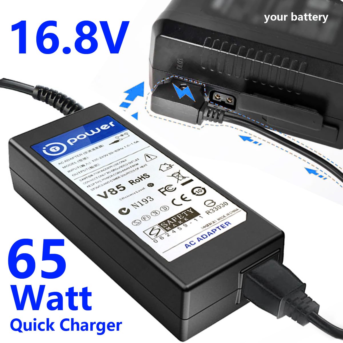 T POWER 16.8V D-Tap Charger for NEEWER BP-95W BP-150WS BP-190WS V-Mount V-Lock Gold Mount Batteries, Sony Camcorders BP-U65 BP-U68 PMW-F55 PMW-F5