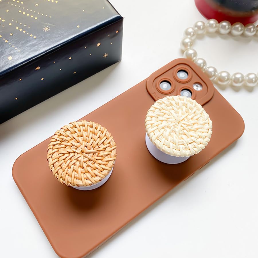 ARFUKA Phone Ring Holder Phone Grip Cell Phone Stand Cell Phone Holder Universal Collapsible Rattan Weaving Phone Grip and Phone Stand for Phones