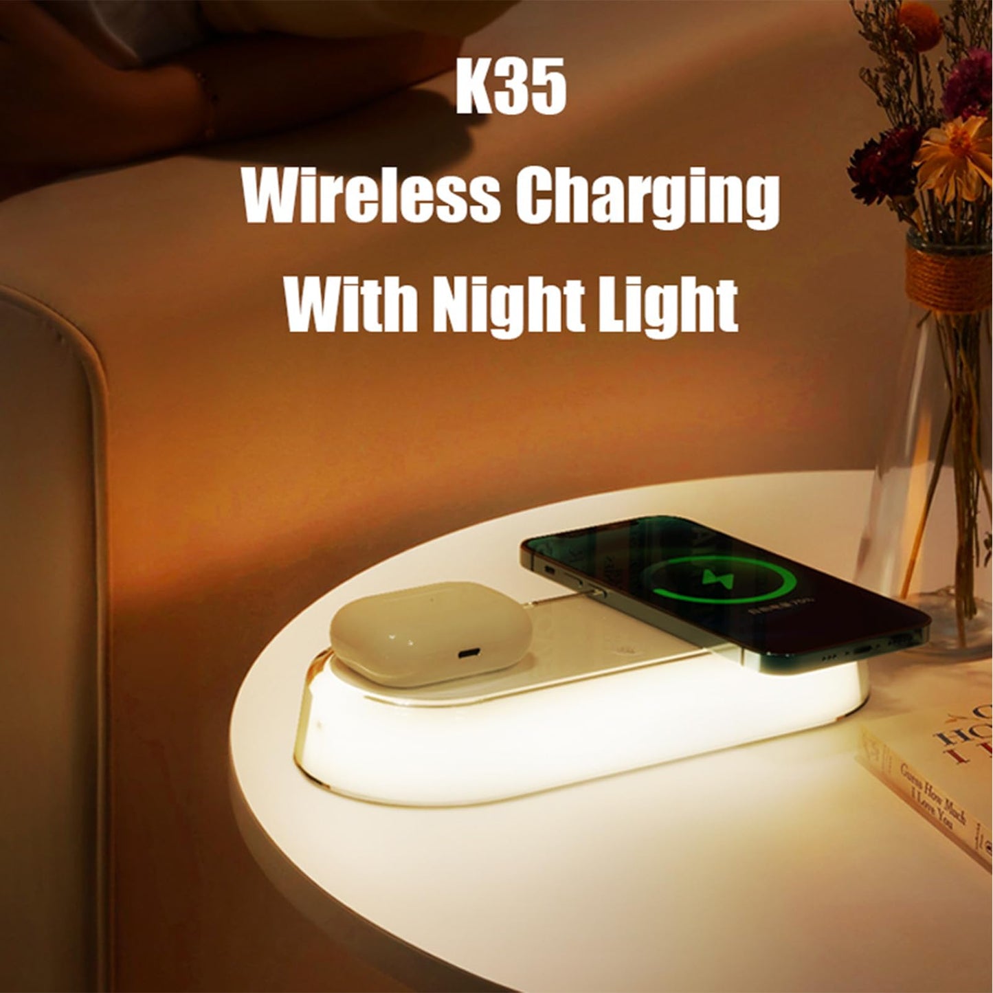 CENSHI Dual Wireless Charging Station LED Bedside Lamp for Home Use
