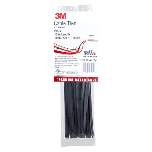 3M Cable Tie CT15BK50-C, Pack of 100 Ties, 15 inch Length, 50 lb Tensile, Black